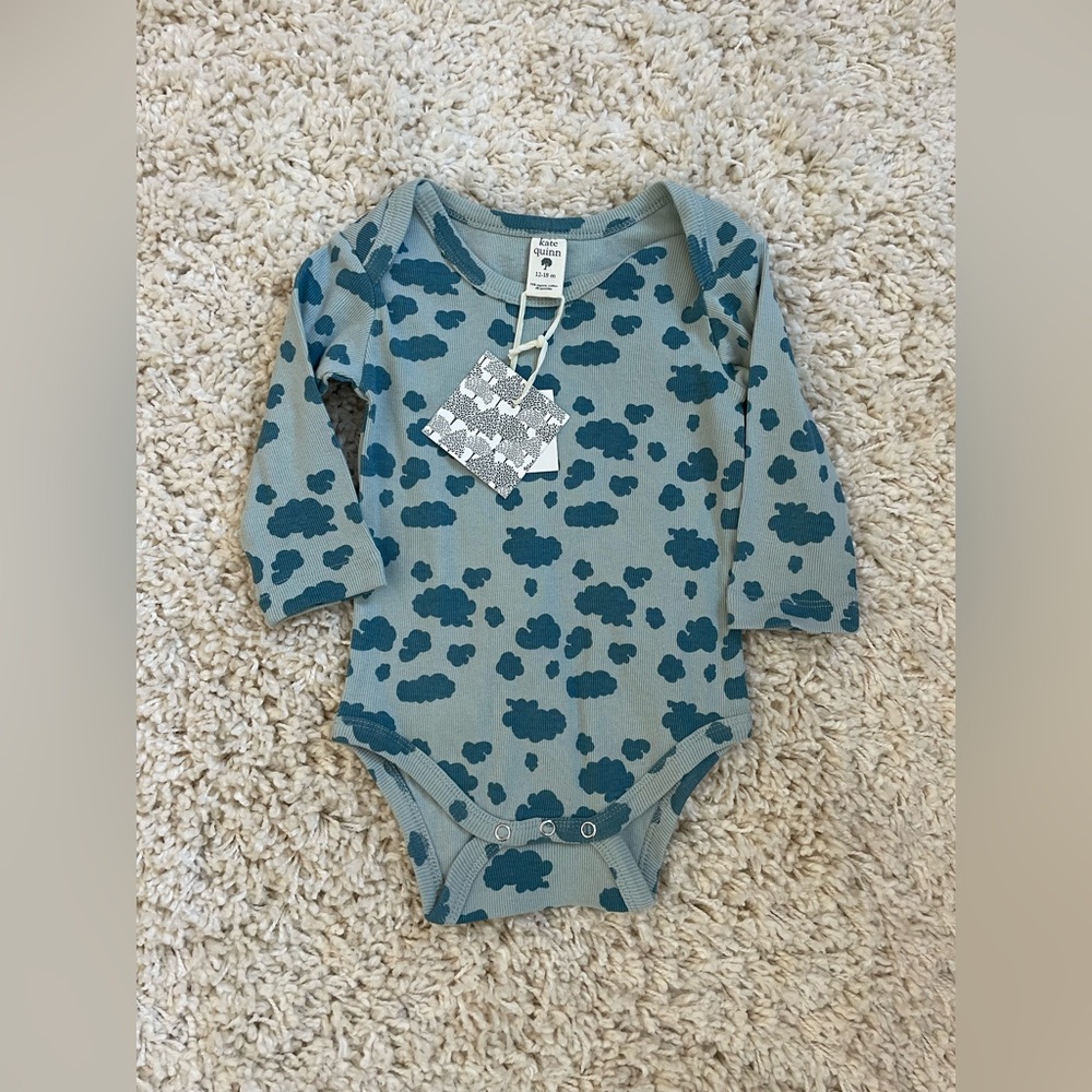 Kate Quinn Teal Cloud Print Baby Bodysuit